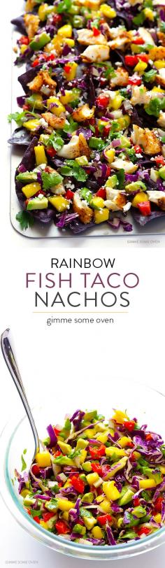 
                    
                        Rainbow Fish Taco Nachos -- easy to make, full of colorful tasty ingredients, and guaranteed to be the hit of the party! | gimmesomeoven.com
                    
                