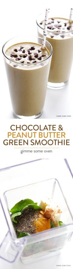 
                    
                        Chocolate Peanut Butter Green Smoothie -- so good, and also good for you! | gimmesomeoven.com
                    
                