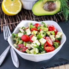 
                    
                        A simple salad with fresh mozzarella, avocado, and grape tomatoes tossed with olive oil and lemon juice.
                    
                