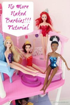 Modest Barbie swimming suits with nail polish.  Love this!  I'm so tired of naked barbies laying around the house! LOL