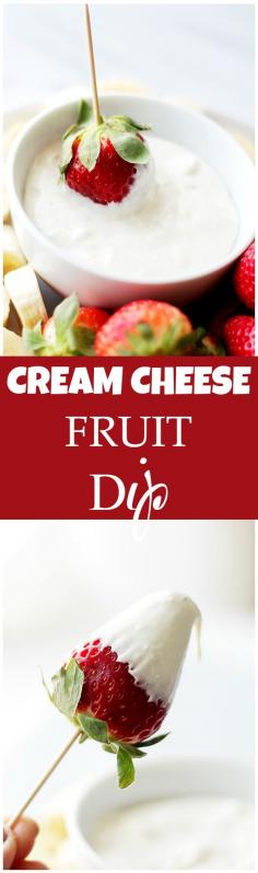 
                    
                        Cream Cheese Fruit Dip - Delicious, lightened-up creamy fruit dip made with cream cheese and plain yogurt. Simple, yet SO GOOD! Get the recipe on diethood.com
                    
                