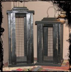 Beautiful wooden lanterns; just add ribbon and rafia and your favorite candle.  Available in Black, Antique White, Bing Cherry Red, Burnt Umber Brown or Antique Gold.