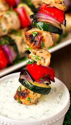 
                    
                        Greek Chicken Kebabs with Tzatziki Sauce ~ They're so flavorful and they're healthy... The Tzatkiki Sauce is also great with pita chips or veggies, add it to a wrap or spoon it over your grilled salmon the next day.
                    
                