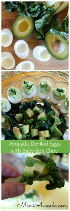 
                    
                        Baby Bok Choy and Fresh California Avocados make these Deviled Eggs extra nutritious and fun! ~ mimiavocado.com
                    
                