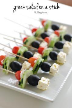 Greek Salad on a stick-- great party appetizer idea!!