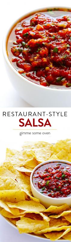 
                    
                        This restaurant-style salsa is quick and easy to make, and it's absolutely irresistible! | gimmesomeoven.com
                    
                