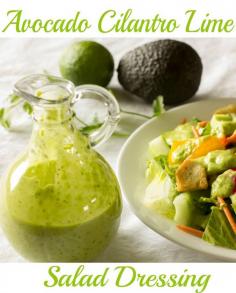 Avocado cilantro lime salad dressing gets creaminess from avocado; bright, freshness from lime, orange juice, and cilantro; and some sweetness from honey.