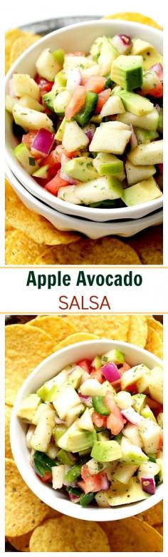 
                    
                        Apple Avocado Salsa with Honey-Lime Dressing - Chopped apples, avocado, tomatoes, onions and poblano chile tossed in a sweet, refreshing honey-lime dressing.
                    
                