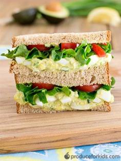 
                    
                        Avocado Egg Salad Sandwich - Avocados and Greek yogurt replace mayonnaise traditionally used in egg salad for healthier fats and a little extra protein. Produce for Kids
                    
                