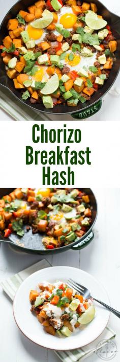 
                    
                        Chorizo Breakfast Hash with Sriracha Honey Lime Sour Cream! Start the day the right way with fresh veggies, eggs and more!
                    
                