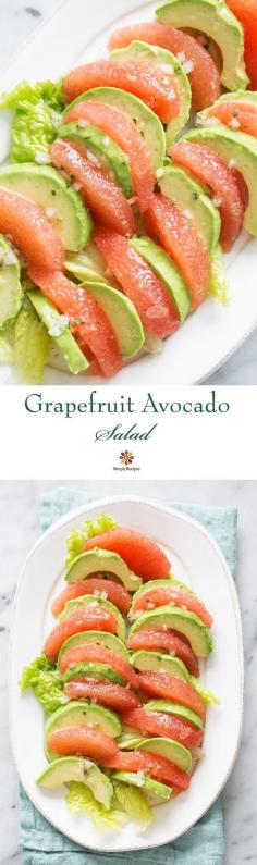 
                    
                        Grapefruit Avocado Salad ~ Grapefruit avocado salad. Peeled segments of grapefruit arranged with avocado slices, with a citrus vinaigrette. ~ SimplyRecipes.com
                    
                