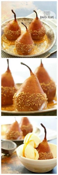
                    
                        Baked Caramel Dipped Pears! Perfect Impressive (and HEALTHY) dessert for the holidays. SO EASY | The Cookie Rookie
                    
                
