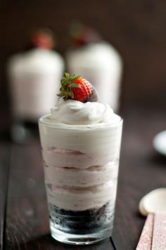 No Bake Strawberry Oreo Cheesecake Recipe [http://www.mybakingaddiction.com/no-bake-strawberry-oreo-cheesecake/]