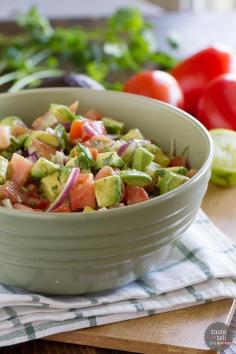 
                    
                        Fresh and bright, this Avocado and Tomato Salad is a perfect side dish alongside any Mexican themed meal. It’s also a great pot-luck salad!
                    
                