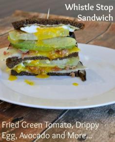 
                    
                        Whistle Stop Sandwich Recipe- fried drippy egg, avocado, cornmeal crusted green tomato, cheddar and bacon on soft pumpernickel. | #greatgrilledcheese | www.savoryexperim...
                    
                