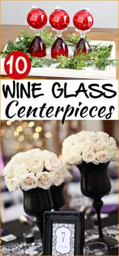 
                    
                        10 Wine Glass Centerpieces.  Christmas Centerpieces, Wedding Centerpieces and Celebration Centerpieces.  Add color and class to your table with these great ideas.
                    
                