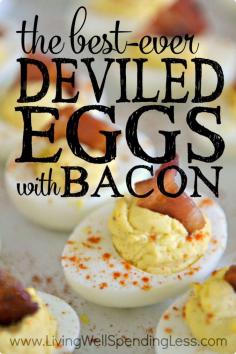 
                    
                        Want to know the secret to making the world's best deviled eggs?  Don't miss this super simple, easy-to-follow recipe for perfect deviled eggs with BACON.  They're so good you might just cry!
                    
                