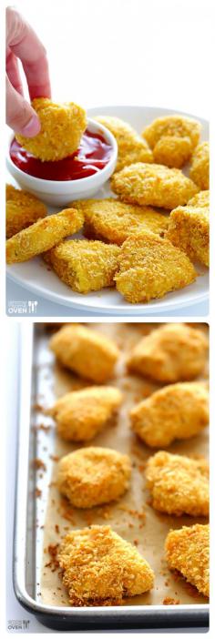 
                    
                        Parmesan Baked Chicken Nuggets -- crispy on the outside, tender on the inside, easy to make, and SO delicious! | gimmesomeoven.com
                    
                