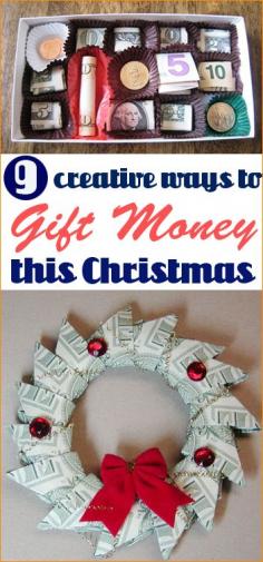 
                    
                        Creative Ways to Gift Money.  Great ideas for last minute Christmas gifts.  Whether you're celebrating the holidays, a birthday, wedding or graduation, these great DIY ideas will surprise the receiver for sure.
                    
                