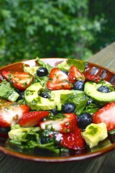 
                    
                        Strawberry avocado salad with cilantro dressing.
                    
                