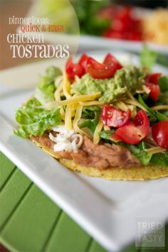 
                    
                        Dinner Ideas: Quick & Easy Chicken Tostadas // Looking for a meal to feed your family in less than 30 minutes? These tostadas are made easy with pre-cooked shredded rotisserie chicken. Add your favorite toppings and you've got a delicious healthy meal perfect for any weeknight or weekend dinner |  Tried and Tasty
                    
                