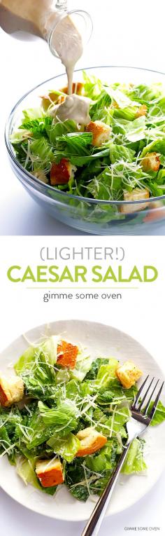 
                    
                        Learn how to lighten up traditional Caesar salad without sacrificing that great creamy taste we all love! | gimmesomeoven.com
                    
                