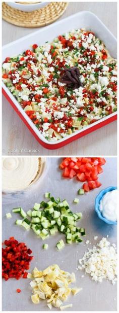 
                    
                        Healthy Mediterranean 7-Layer Dip Recipe...49 calories and 2 Weight Watcher PP | #vegetarian #appetizer #cleaneating
                    
                
