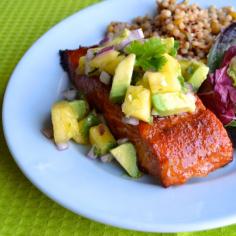 
                    
                        Chipotle Grilled Salmon with Pineapple Avocado Salsa - a sweet and spicy dry rubbed salmon, grilled and topped with the most delicious salsa. | Taste Love & Nourish
                    
                