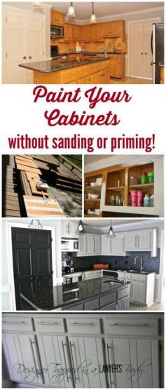 
                    
                        Learn to paint your kitchen cabinets without losing your mind!  Full tutorial by Designer Trapped in a Lawyer's Body.  #paintcabinets
                    
                