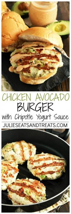 
                    
                        Chicken Avocado Burger with Chipotle Yogurt Sauce ~ Chicken Burger Stuffed with Avocado, Garlic, Feta Cheese and Drizzled with a Delicious Chipotle Yogurt Sauce! ~ www.julieseatsand...
                    
                