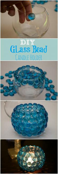 
                    
                        DIY Glass Bead Candle Holder. Super Easy to Make. Dollar Store Crafts are the best! These would make great centerpieces for a wedding.
                    
                