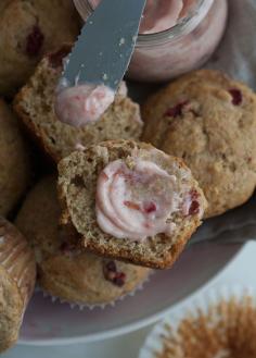 
                    
                        Spelt Strawberry Muffins with Rhubarb Butter
                    
                