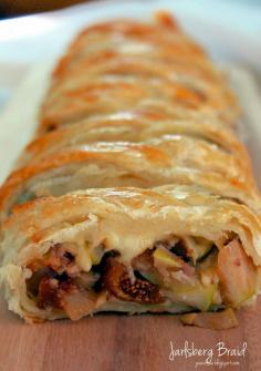 
                    
                        Jo and Sue: Jarlsberg Braid. Perfect appetizer for summer. Jarlsberg cheese, apples, figs, pecans, puff pastry and a dash of balsamic vinegar.
                    
                