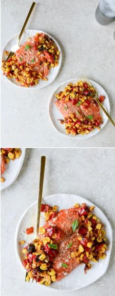 
                    
                        Garlic Butter Salmon with Sweet Corn Relish I howsweeteats.com
                    
                