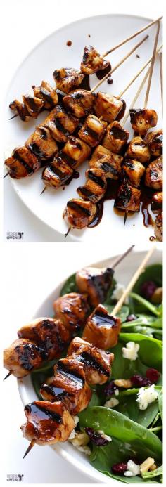 
                    
                        Easy Balsamic Chicken Skewers -- all you need are 5 easy ingredients to make these delicious kabobs! gimmesomeoven.com (gluten-free)
                    
                