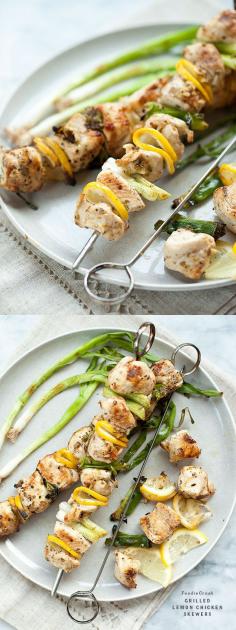 
                    
                        Grilled Lemon Chicken Skewers are flavored with garlic and lemon zest and so easy for dinner | foodiecrush.com
                    
                