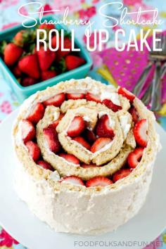 
                    
                        Strawberry Shortcake Roll Up Cake Recipe- this cake is SO much easier to make than it looks! #StrawberrySeason
                    
                