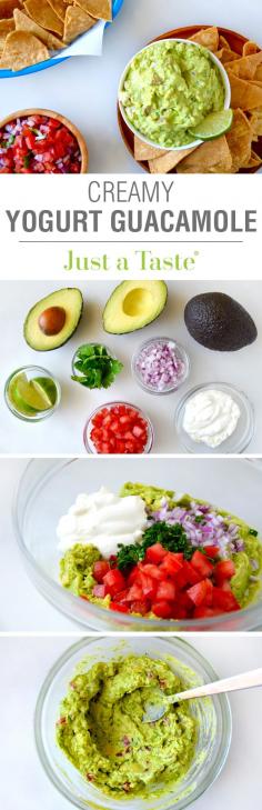 
                    
                        Creamy Greek Yogurt Guacamole #recipe from Just a Taste | Kelly Senyei
                    
                