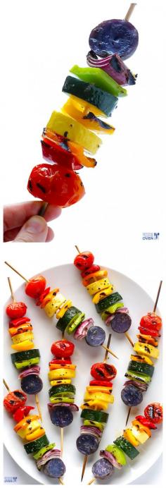 
                    
                        Rainbow Veggie Skewers -- a delicious and colorful side that's perfect for grilling in the summertime! gimmesomeoven.com
                    
                