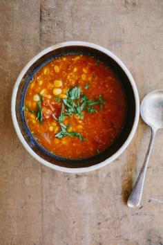 
                    
                        my darling lemon thyme: spicy tomato + sweetcorn soup.
                    
                