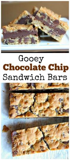 
                    
                        Gooey Chocolate Chip Sandwich Bars:  a family favorite dessert recipe for so many years now!
                    
                