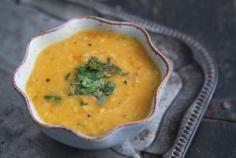 Red lentil dal - Simple Indian dal, made with red lentils, onions, garlic, spices, tomatoes, and cilantro.