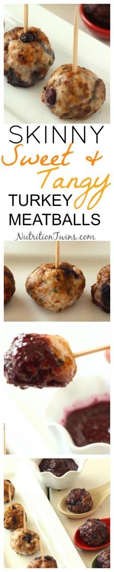 
                    
                        Skinny Turkey Meatballs with Wild Blueberry BBQ Sauce | Sweet, Savory, Delicious | Guilt-free, Perfect Appetizer | Only 59 Calories | For MORE RECIPES, fitness & nutrition tips please SIGN UP for our FREE NEWSLETTER www.NutritionTwin...
                    
                
