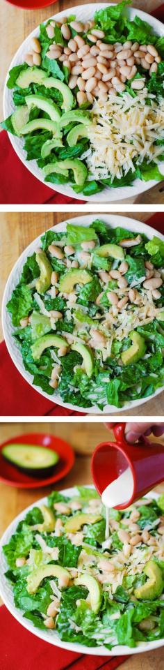 
                    
                        Caesar Salad with Cannellini Beans and Avocado – healthy, gluten free, vegetarian salad. Creamy, rich Cannellini Beans are a great, gluten-free alternative to bread croutons!
                    
                