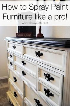 We recently painted an old dresser and put new hardware on it and it looks better than new so now I'm inspired to redo our bedroom furniture - going to pin some ideas.  I like this color -  spray painted dresser - krylon ivory and krylon black, handles are oil rubbed bronze