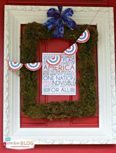 DIY Moss Frame - DIY Patriotic Door Decorations | TodaysCreativeblog.net -- how to's are here.