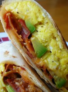 Avocado Bacon Breakfast Wrap - cholula = Mexican seasoning or hot sauce.
