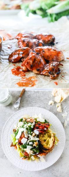 
                    
                        Grilled Romaine Salads with the best Grilled Buffalo Chicken I howsweeteats.com
                    
                