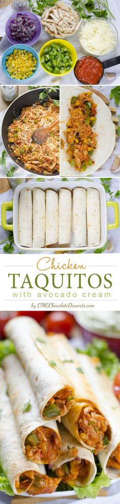 
                    
                        Chicken Taquitos with Avocado Cream are a quick, healthy and a tasty meal with chicken and fresh fruit, rolled into crunchy tortilla.
                    
                