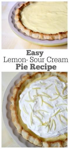 
                    
                        Easy Lemon Sour Cream Pie Recipe with a super easy (no roll) Cream Cheese Crust
                    
                